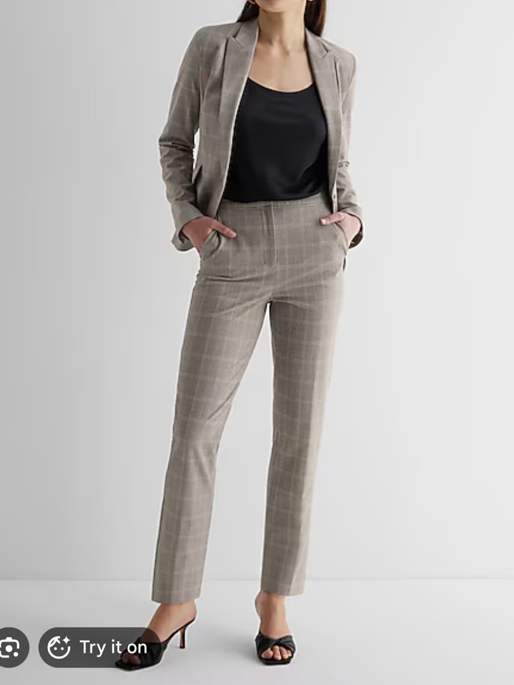 Express Editor Plaid Dress Pants in Gray